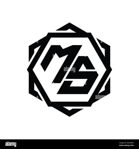 MS Logo Monogram Hexagon Shape With Geometric Abstract Isolated Outline