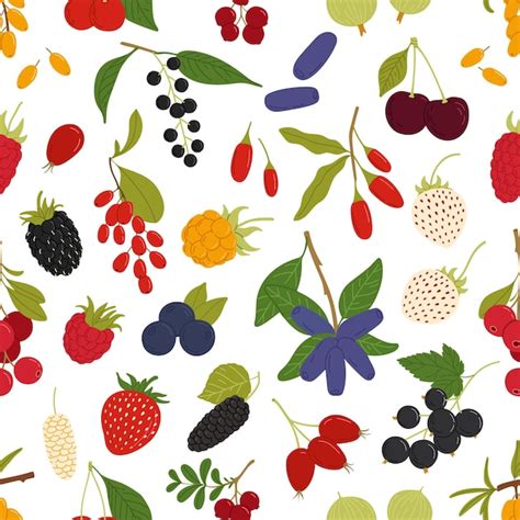 Premium Vector Organic Ripe Berries Seamless Pattern Background