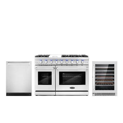 Cosmo 3 Piece Kitchen Appliance Packages with 48" Freestanding Dual ...