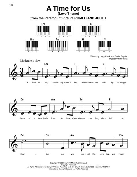 A Time For Us Love Theme Super Easy Piano Print Sheet Music Now