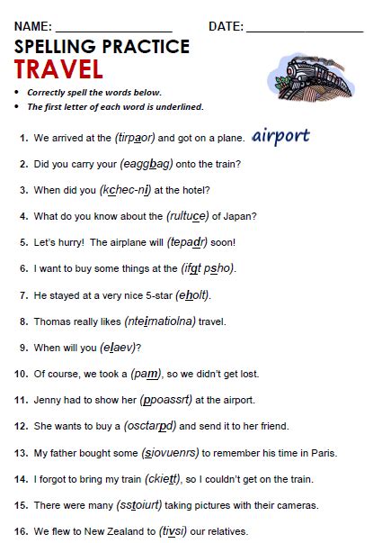 Travel Vocabulary Worksheets