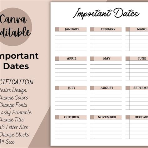 Important Dates Etsy