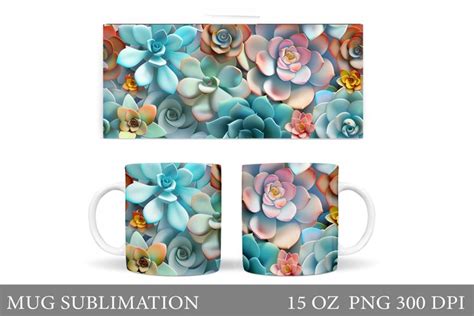 Succulents Mug Sublimation Floral Mug Wrap Design