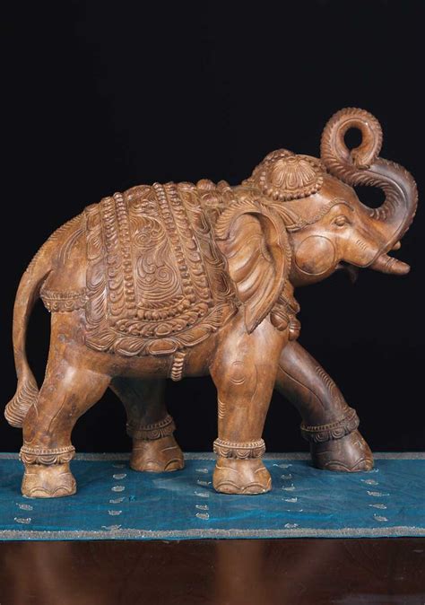 Indian Wooden Elephant Statue Hand Carved Sculpture Living Elephant