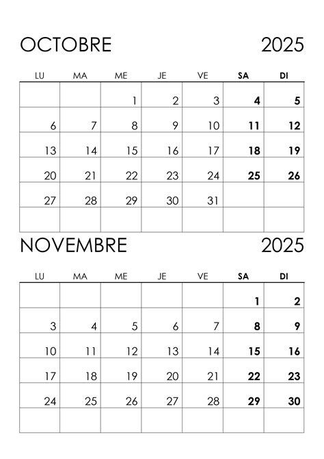 Calendrier Octobre Novembre 2025 Calendrier Su