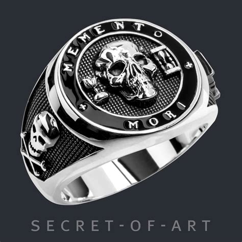 Memento Mori Ring Silber Vanitas Freimaurer Totenkopf Skull Sch Del