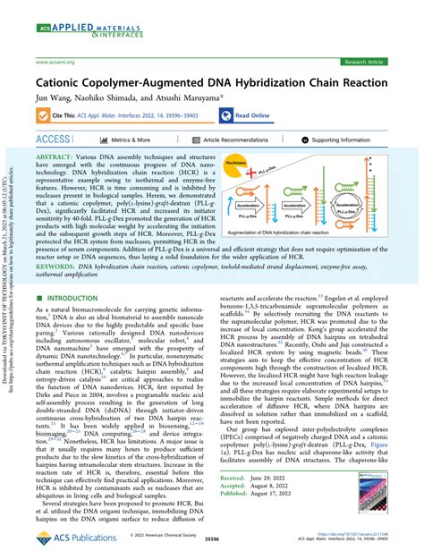 Pdf Cationic Copolymer Augmented Dna Hybridization Chain Reaction