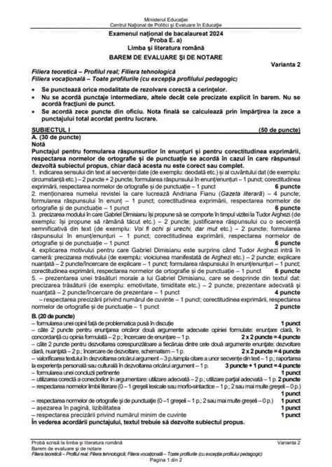 Bac 2024 Subiectele și baremul de corectare la Limba română au fost