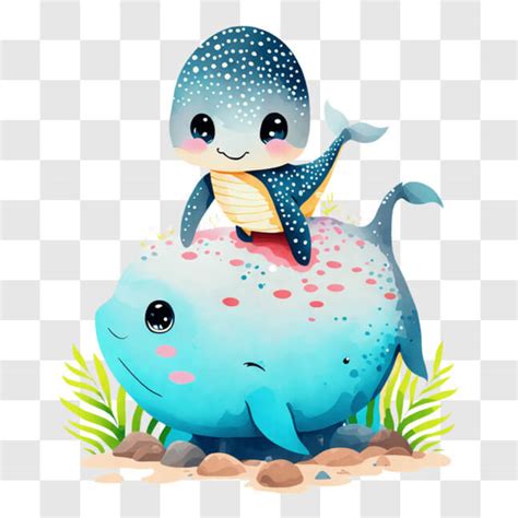 Download Adorable Cartoon Baby Whale Riding on Giant Blue Whale PNG ...