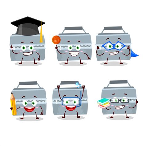 School student of grey lunch box cartoon character with various ...