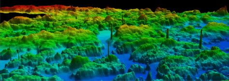 A 3d View Of Gridded Bathymetry Shows A Rocky Seafloor And Several Data