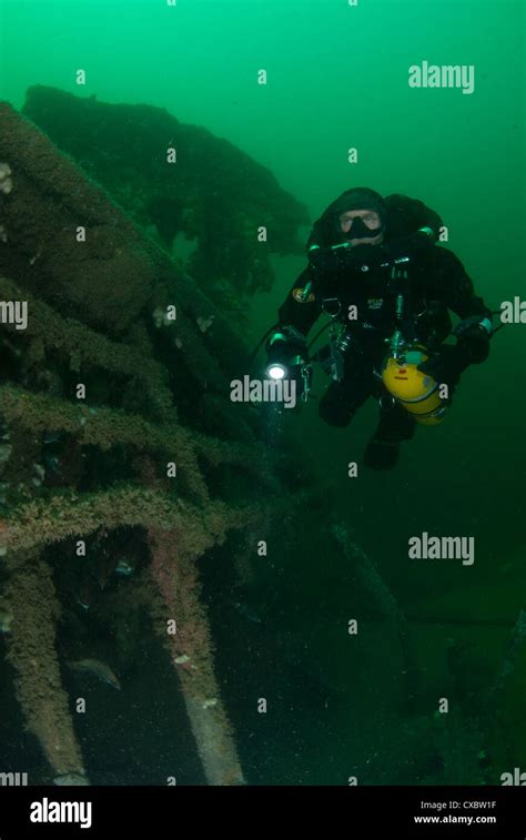 Wreck Diver Using A Rebreather Stock Photo Alamy