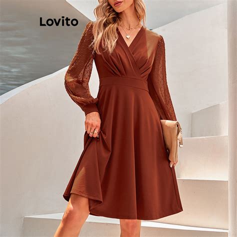 Lovito Vestido Elegante Costura Em Tecido Liso Para Mulheres