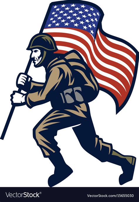 Military soldier carrying the united states flag Vector Image