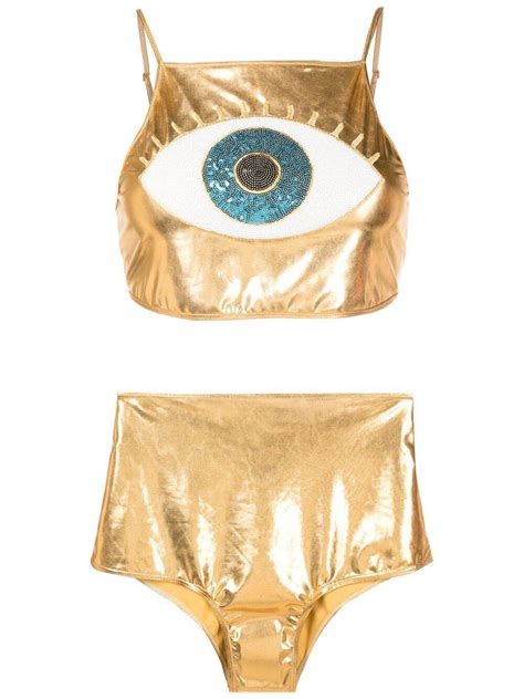 Brigitte Eye Embellished Metallic Bikini Set Editorialist