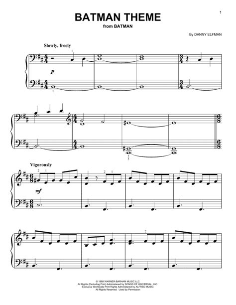 Batman Theme Easy Piano Print Sheet Music Now