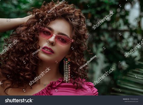 Curly Brunette Woman Fuchsia Color Lips Stock Photo 1793236342 Shutterstock