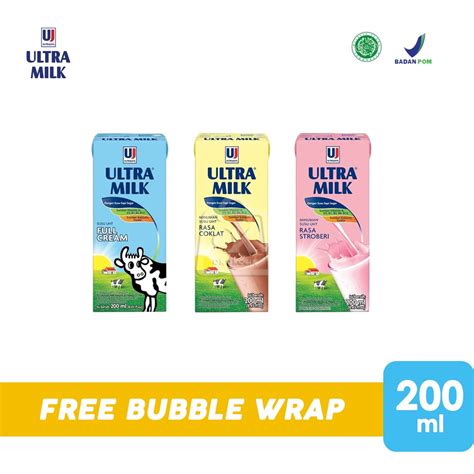 Jual Ultra Milk Susu UHT Ultramilk Fullcream Stroberi Coklat 200 Ml