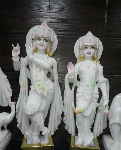 Plain Hindu White Marble Radha Krishna Statue For Worship Size 18