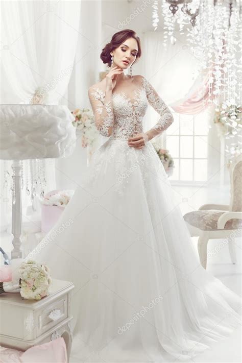 Beautiful Sexy Glamour Brunette Woman Lying In Bed In The Bedroom In Sensual Black Transparent