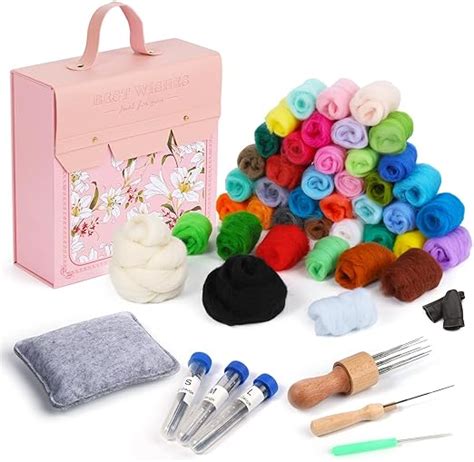 Easusy Needle Felting Kit Wool Roving 42 Colors Wool Felting Set Wool