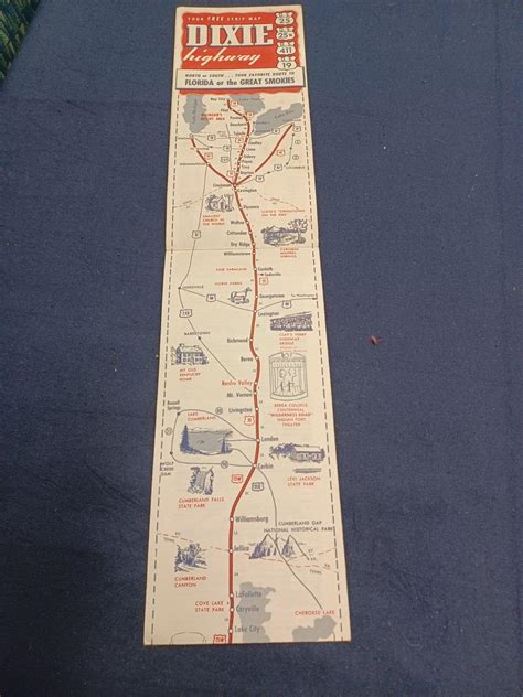 Vintage Dixie Highway Strip Map Michigan To Florida 4626057122