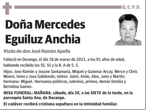 Mercedes Eguiluz Anchia Esquela Necrológica El Correo