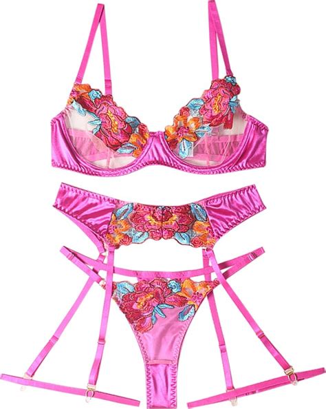 Lilosy Sexy Leaf Floral Embroidered Mesh Sheer Women Underwire Push Up Lingerie Set ShopStyle