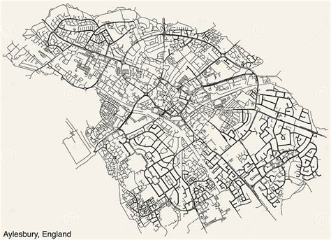 street roads map british city aylesbury england stock vector illustration road