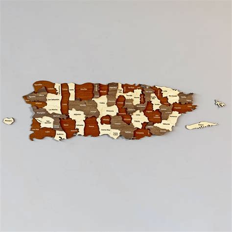 Wooden Puerto Rico Map Wall Art With Pins San Juan Travel Souvenir 3D