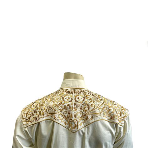 Rockmount Men S Vintage Ivory With Gold Tooling Embroidery Shirt