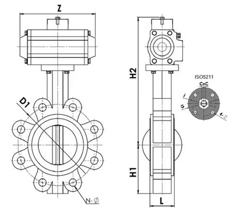 LUG TYPE BUTTERFLY VALVES WITH PNEUMATIC ACTUATOR MODEL NST AKL2 Pnosan