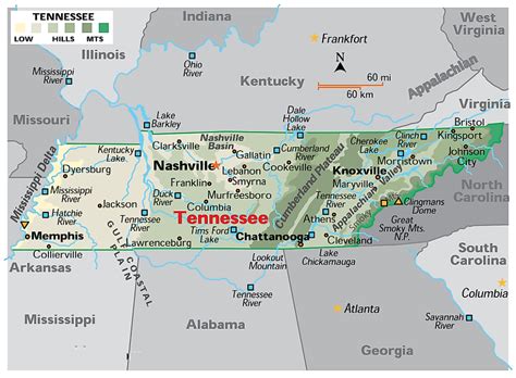 4 Free Printable Tennessee Map With Cities in PDF | World Map With