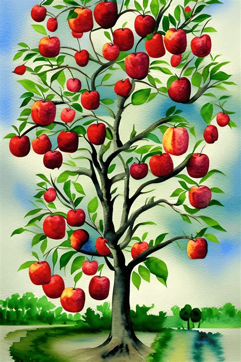 Watercolor Apple Tree Painting · Creative Fabrica