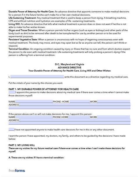 Free Maryland Advance Directive Form Medical Poa Living Will Pdf