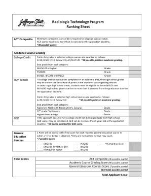 Fillable Online Radiologic Technology Program Ranking Sheet Jefferson