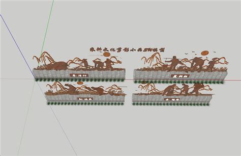 四季雕塑中式农耕剪影小品su模型景观小品土木在线