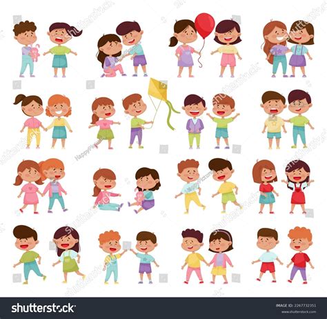 Friendly Little Kids Playing Cheering Each Stock Vector (Royalty Free ...