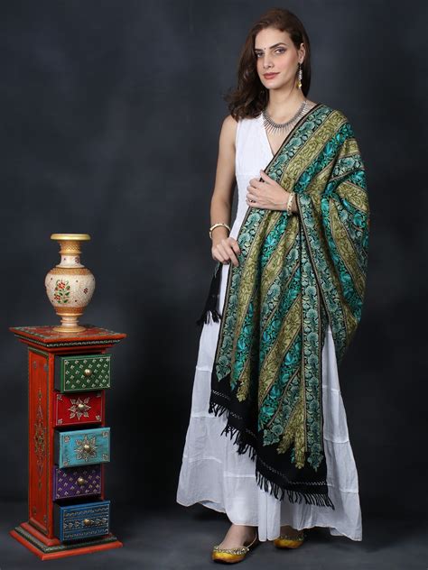 Moonless Night Aari Embroidered Stole With All Over Multicolor Striped