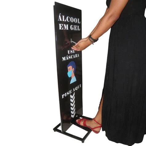 Totem Alcool Em Gel Dispenser Acionamento Pedal Pe Ferro Resistente