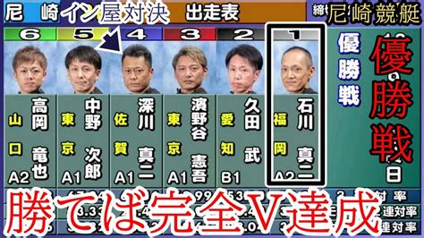 【尼崎競艇優勝戦】勝てば完全v①石川に対しやはり強烈に前付け④深川でどうなる③濱野谷ら出走、大注目優勝戦 Youtube