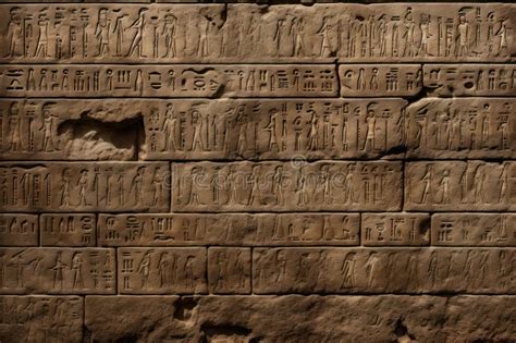 Ancient Egyptian Hieroglyphs Carved In Dark Wall Hieroglyphic Writing