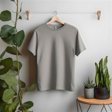 Maqueta De Camiseta Gris En Percha De Ropa Maqueta De Lienzo Bella En