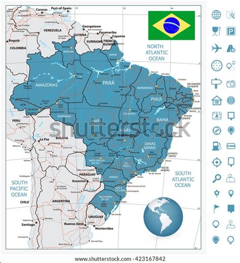 Highly Detailed Road Map Brazil Rivers Stock Vector Royalty Free