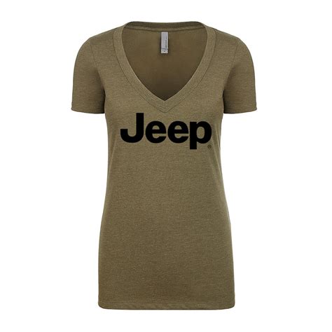 Jeep Merchandise Women's Jeep Logo Short Sleeve V-Neck T-Shirt in Military Green | Quadratec