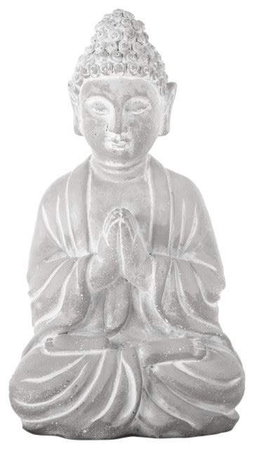 Cement Praying Buddha Figurine Washed Concrete Gray Finish Asian