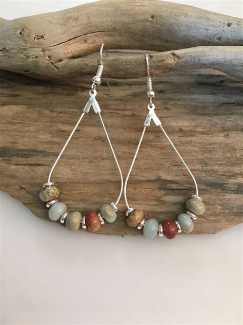 Hoop Earrings Boho Style Teardrop Earrings Jasper Stones And Etsy