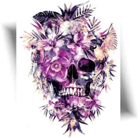 Tatouage temporaire tête de de mort fleuri Tatouage éphémère Mikiti