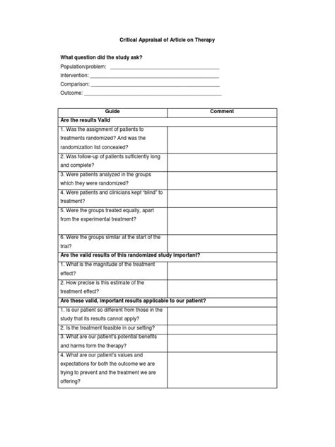 Critical Appraisal Worksheet Pdf Worksheets Library