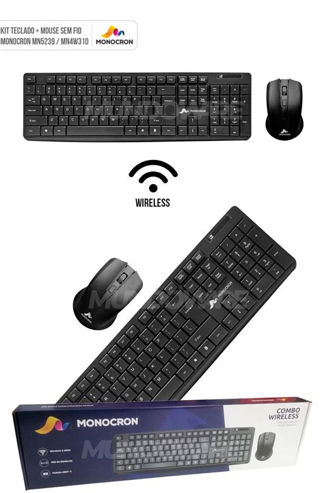 Combo Wireless Teclado Mouse Monocron Preto Mundoware